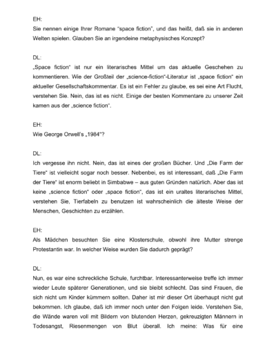 Seite 17 der Leseprobe von Gespräche mit der Schriftstellerin und Literaturnobelpreisträgerin Doris Lessing | Elke Heinemann